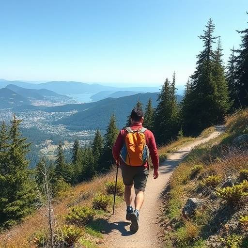 A person hiking on a mountain trail in Vancouver, representing an active and healthy lifestyle.