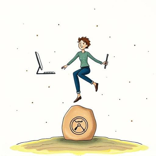 Illustration of a person balancing work and personal life on a seesaw, representing equilibrium and harmony