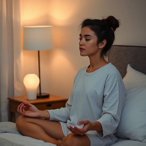 Person practicing mindful meditation before sleep.