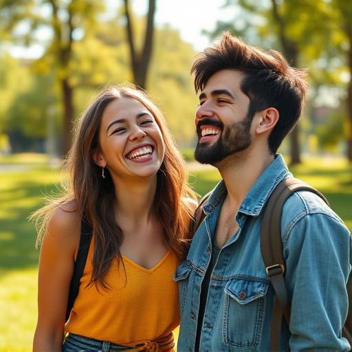 Two friends laughing together while sitting in a park, emphasizing the joy of companionship.